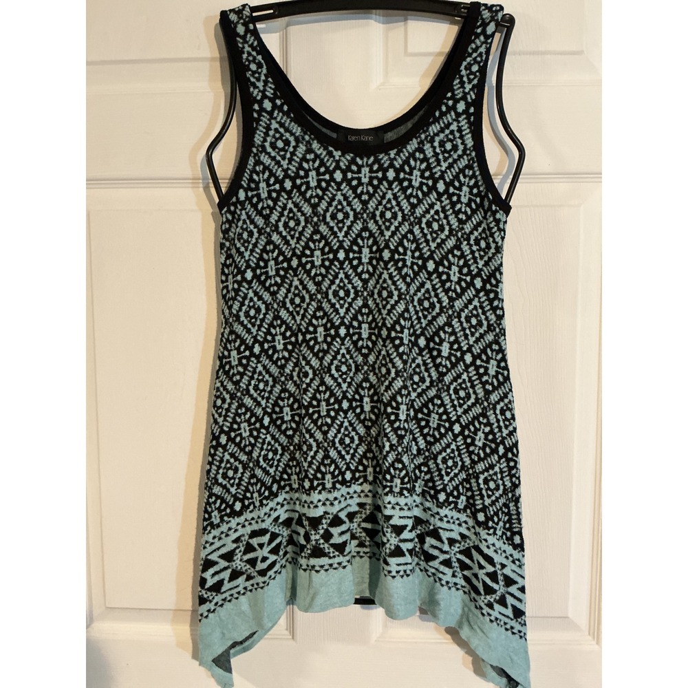 Karen‎ Kane Women Black Mint Green Geometric Knit Sharkbite Hem Tank Top Small